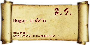 Heger Irén névjegykártya